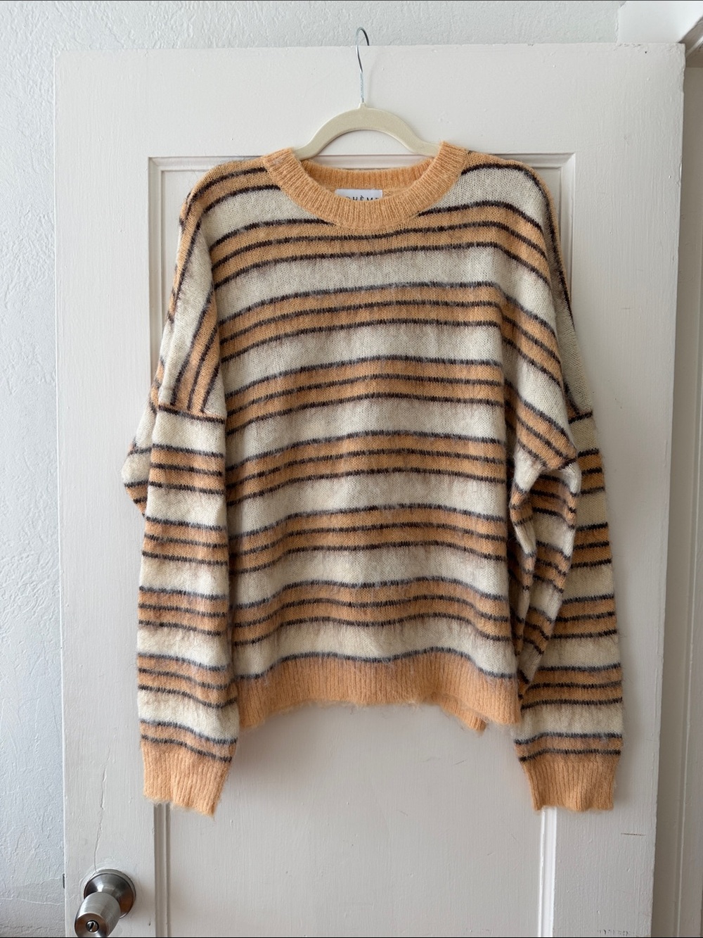 Boheme Cream, Tan & Black Striped Crewneck Sweater